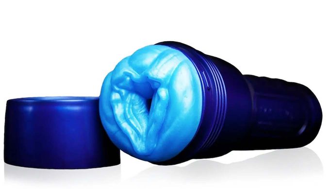 product photograph of blue fleshlight alien masturbator