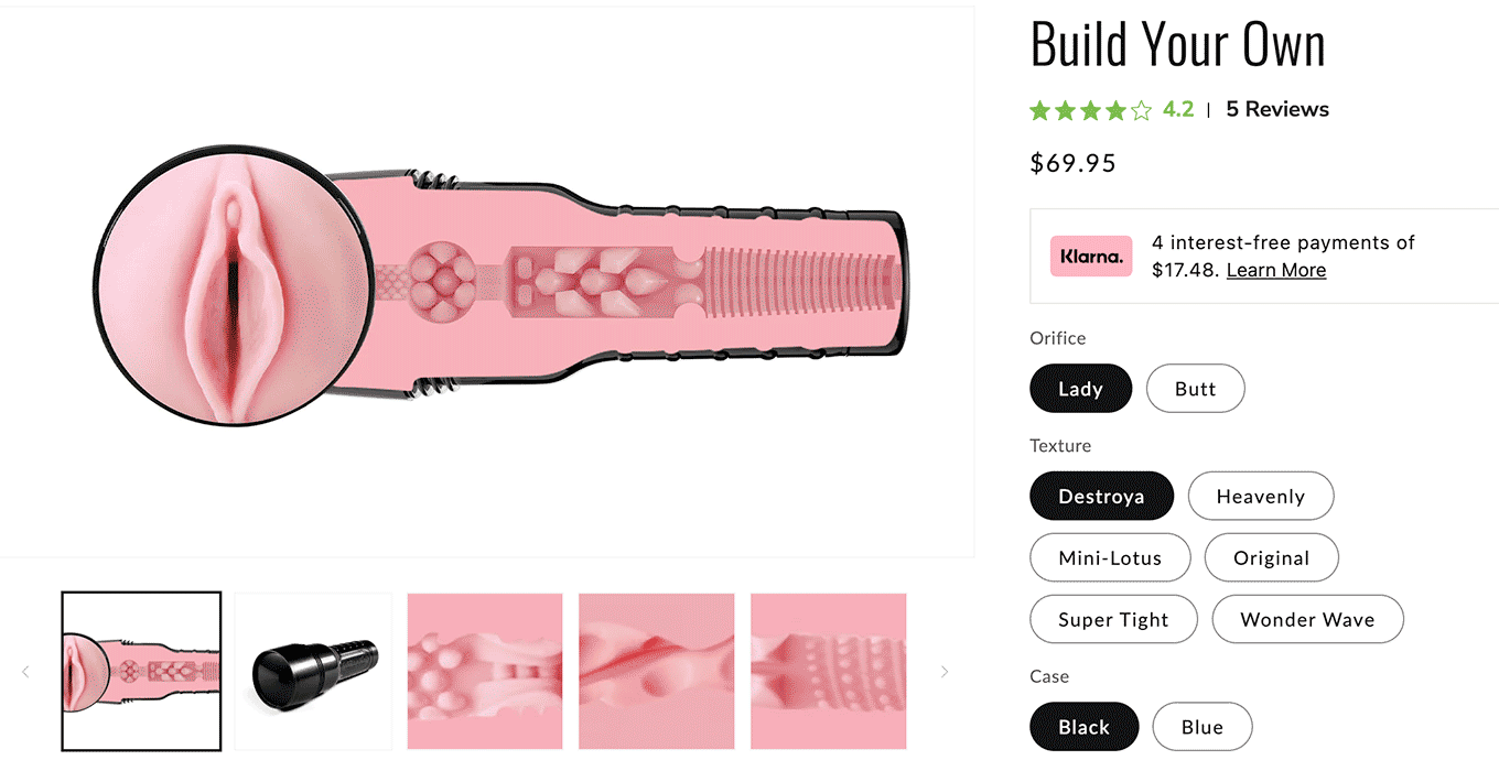 animated gif showing the custom fleshlight options between the orifices and sleeve textures to demonstrate the selection process and how the image updates with your choices as you make them