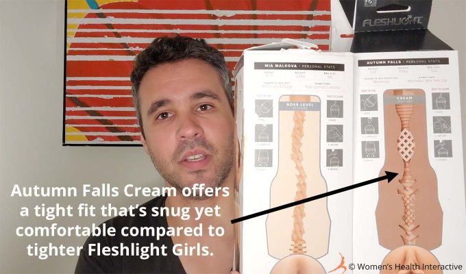 photograph of justin holding the autumn falls fleshlight box and the mia malkova box to compare their texture diagrams to one another