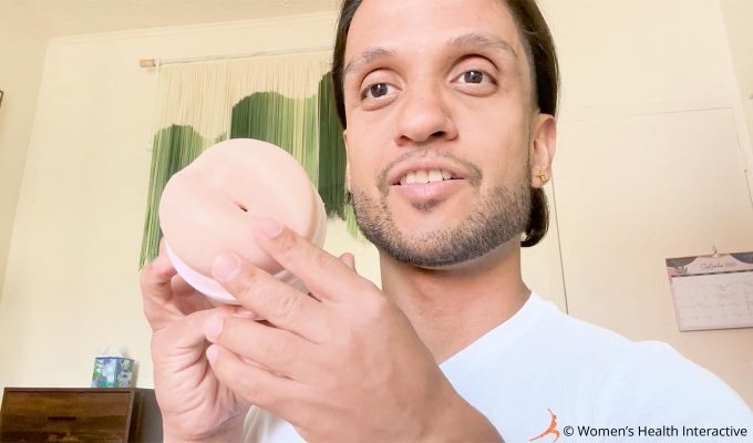 photograph of tester david displaying the mia malkova boss level anal fleshlight girl in his hand