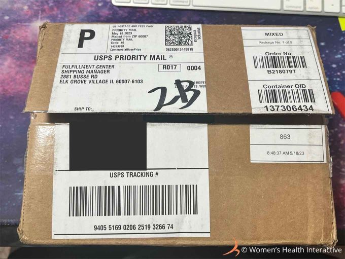 photograph of a shipping box from ah yes, showing its lack of any identifying information regarding where it came from