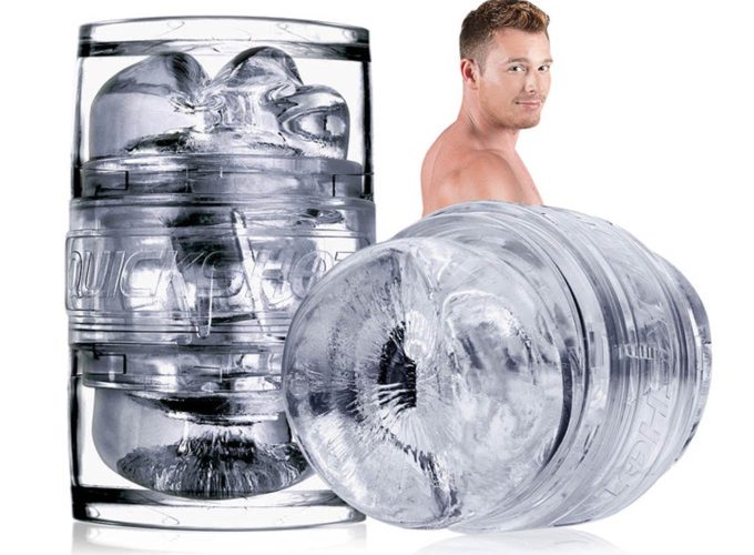 photograph of the fleshjack quickshot with a small inset of one of the male porn actors fleshjack works with