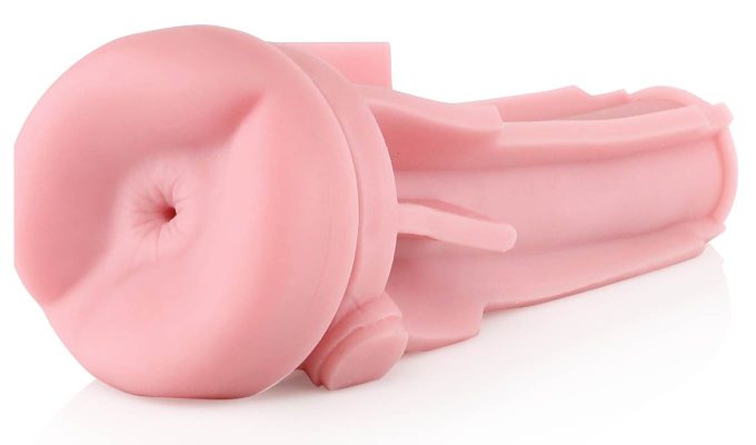 product photo of a pink fleshjack sleeve with an anal orifice
