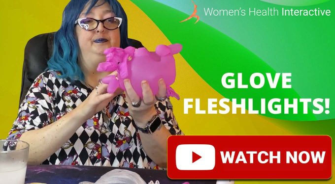 screenshot from video of team member wednesday making a fleshlight, stroker, or masturbator from gloves with a watch now play button in the corner