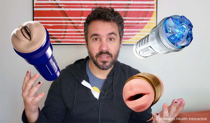 photoshopped image of product tester justin juggling three mouth and blowjob fleshlights - boost blow, turbo thrust, and stamina training unit quickshot mouth and butt