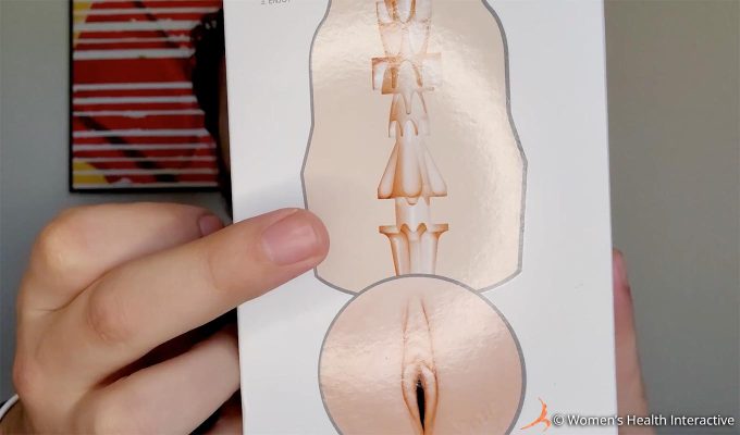 close up photograph of the kenzie reeves creampuff fleshlight texture on the box to display its tight and intense design