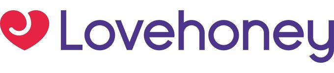 lovehoney logo featuring its signature heart on the left and lovehoney written in purple text