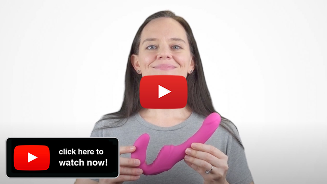 Screenshot Of YouTube Video About Eve's Vibrating Strapless Strap On With Play Button